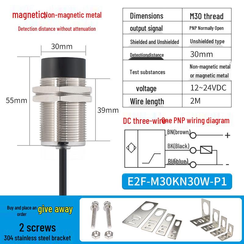ZanIP68 Waterproof Metal Sensor: Detects Copper, Aluminum, Steel Distance with No Attenuation, NPN Normally Open, PNP