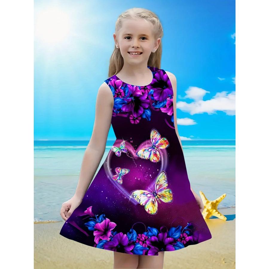 

Платья для девочек от 4 до 14 лет, детское платье без рукавов с 3D принтом бабочек и животных, дышащая одежда с цифровым рисунком