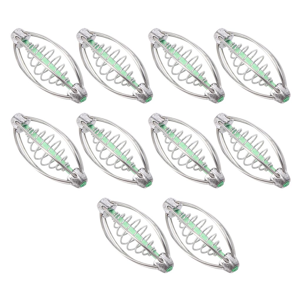 10PCS Stainless Steel Spring Fishing Feeder Bait Cage Holder Tackle Accessory with Pendant Bead