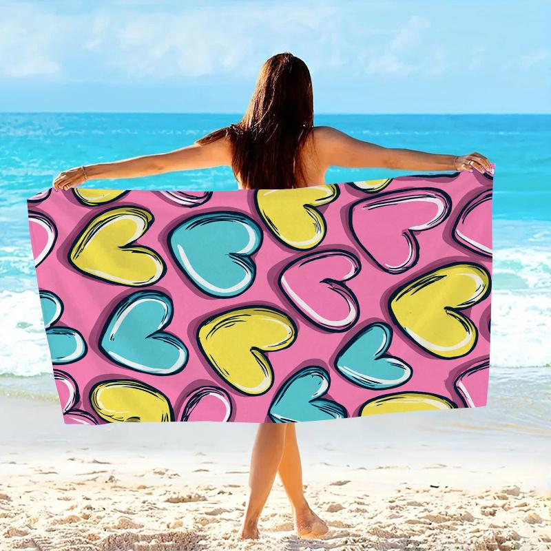 Valentine's Beach Towel – Oversized Colorful Hearts Print, Soft Microfiber Unisex Towel 35x70 Inch for Couples Gift Beach Pool