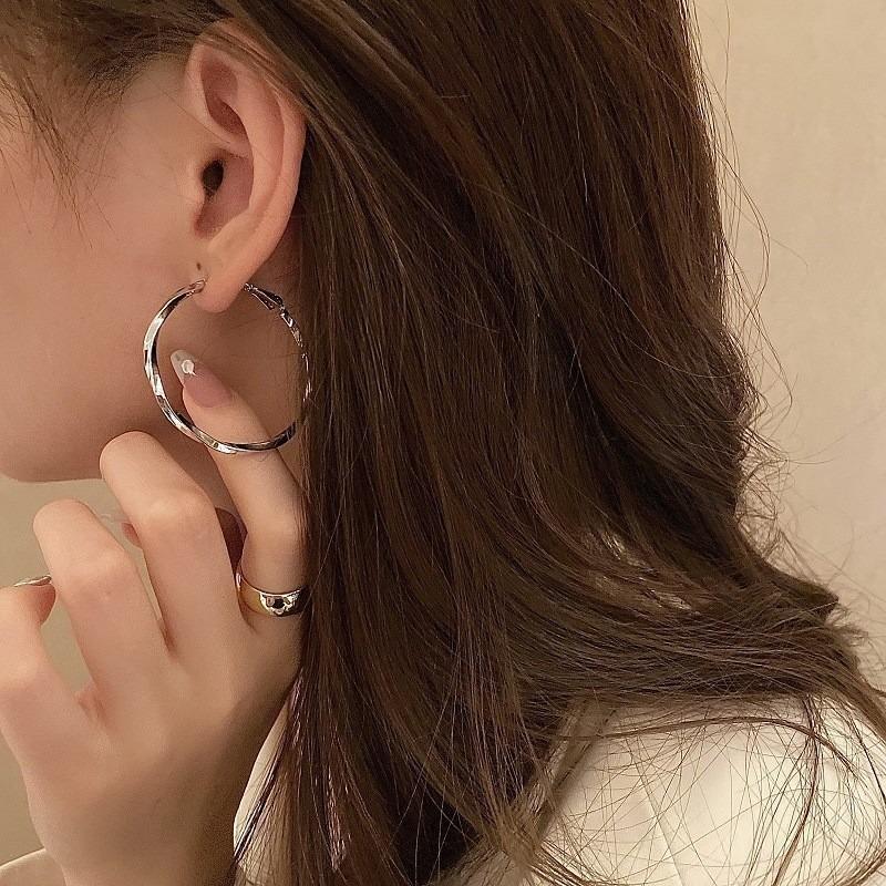 Silver Needle Diamond-set Geometric Circle Earrings Temperament Light Luxury High-end Earrings Personalized Design Cold Wind Earrings Wholesale