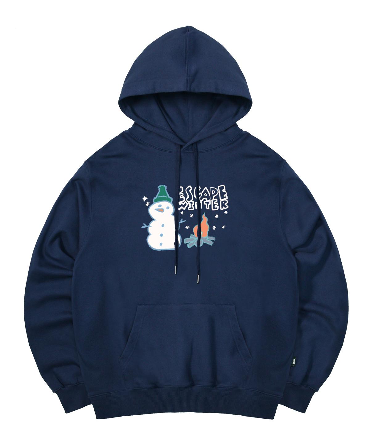 Escape From Melting Snowman Print Hoodie Deep Blue L