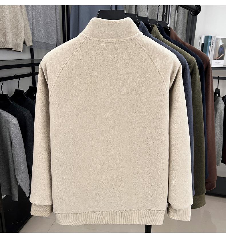 Herrvinterhuvtröja med ståkrage, fleece, halv dragkedja, kraftig