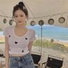 2024 Summer High-Waist Knitted Embroidery Slim Fit Short T-Shirt for Women