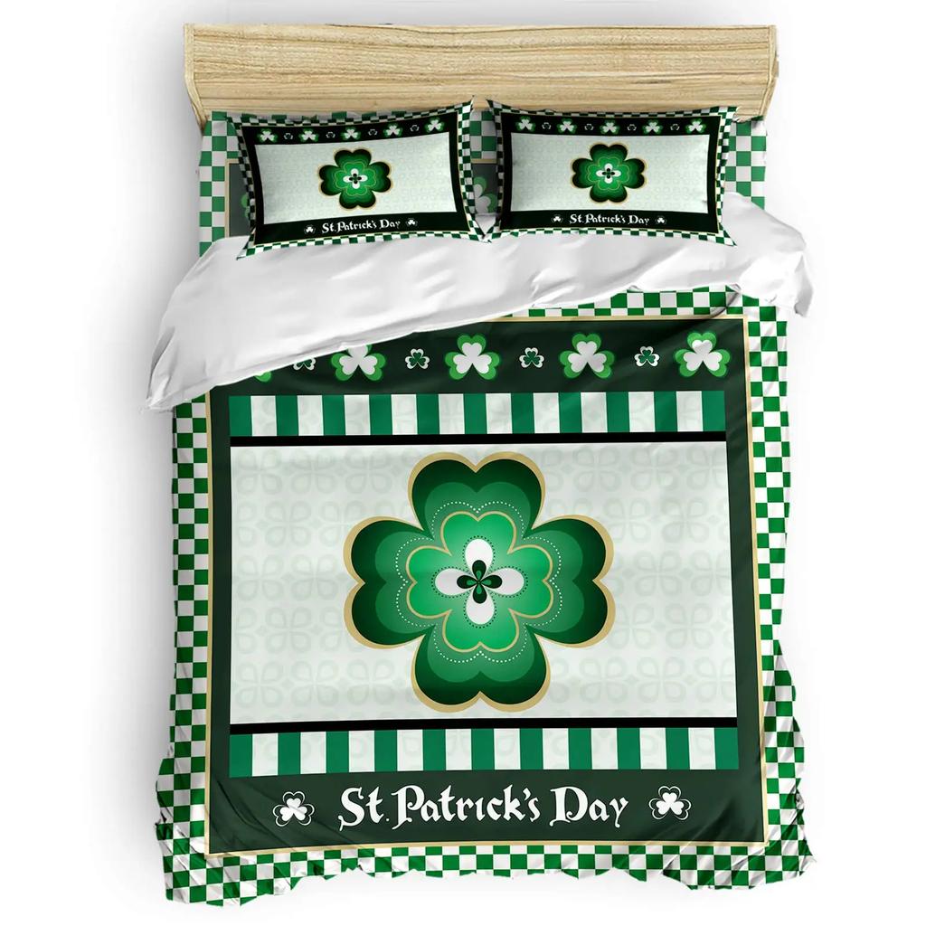 St. Patrick'S Day King Queen Bedding Set Lucky Shamrocks Duvet Cover Irish Clover Celebration Day Party Polyester Quilt Cover