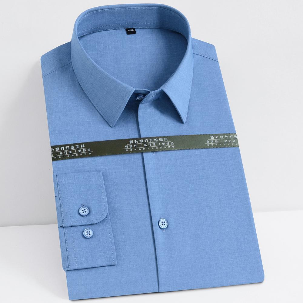 Pánská pružná košile s dlouhým rukávem z bambusového vlákna klasického střihu jednobarevná na knoflíky - Formální oblečení pro zralé muže - Ideální pro všechna roční období