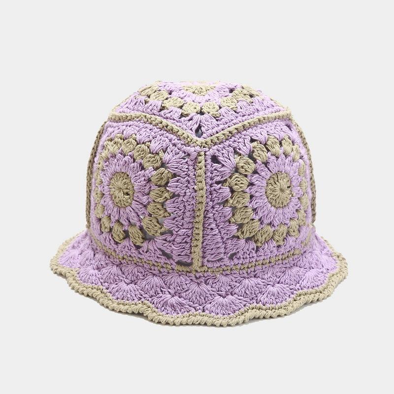 Cotton Knit Garden Bucket Hat - Hollow Crochet Sun Hat for Women Vacation Style with Breathable & Artistic Design
