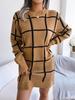 Winter Casual Color Checkered Long Sleeved Base Woolen Dress For Women