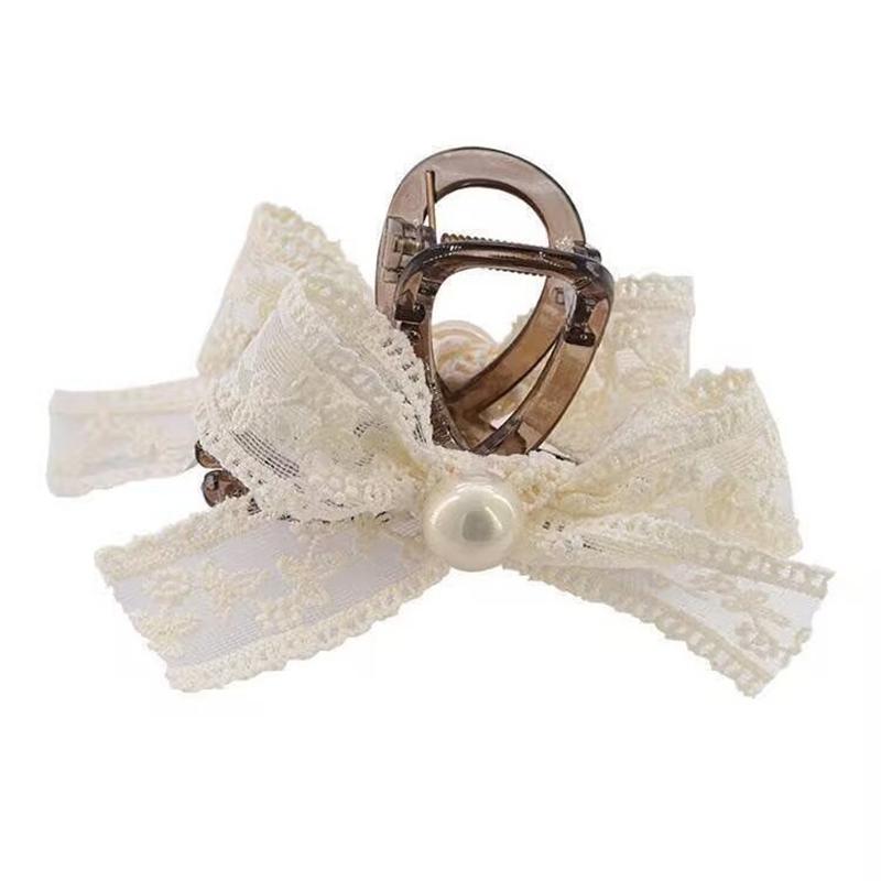 New White Lace Bow Pearl Hair Clip for Women Girl Pin Hair Claw Bow Butterfly Korean Vintage Popular Jewelry Accessories