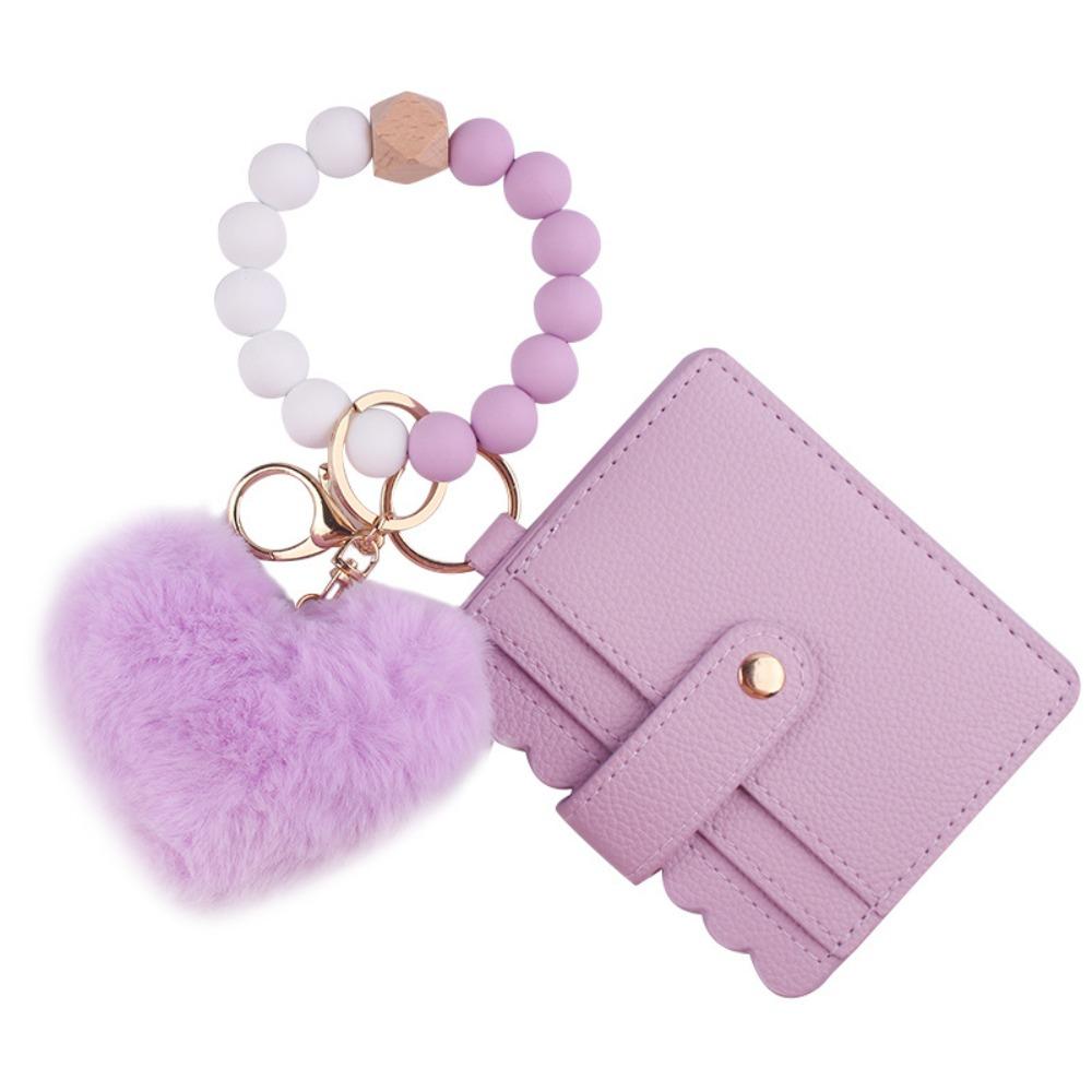 Silicone Beaded Wristlet Keychain Tassel Design Leather Tassel Wallet Keychain  Daily Accessory