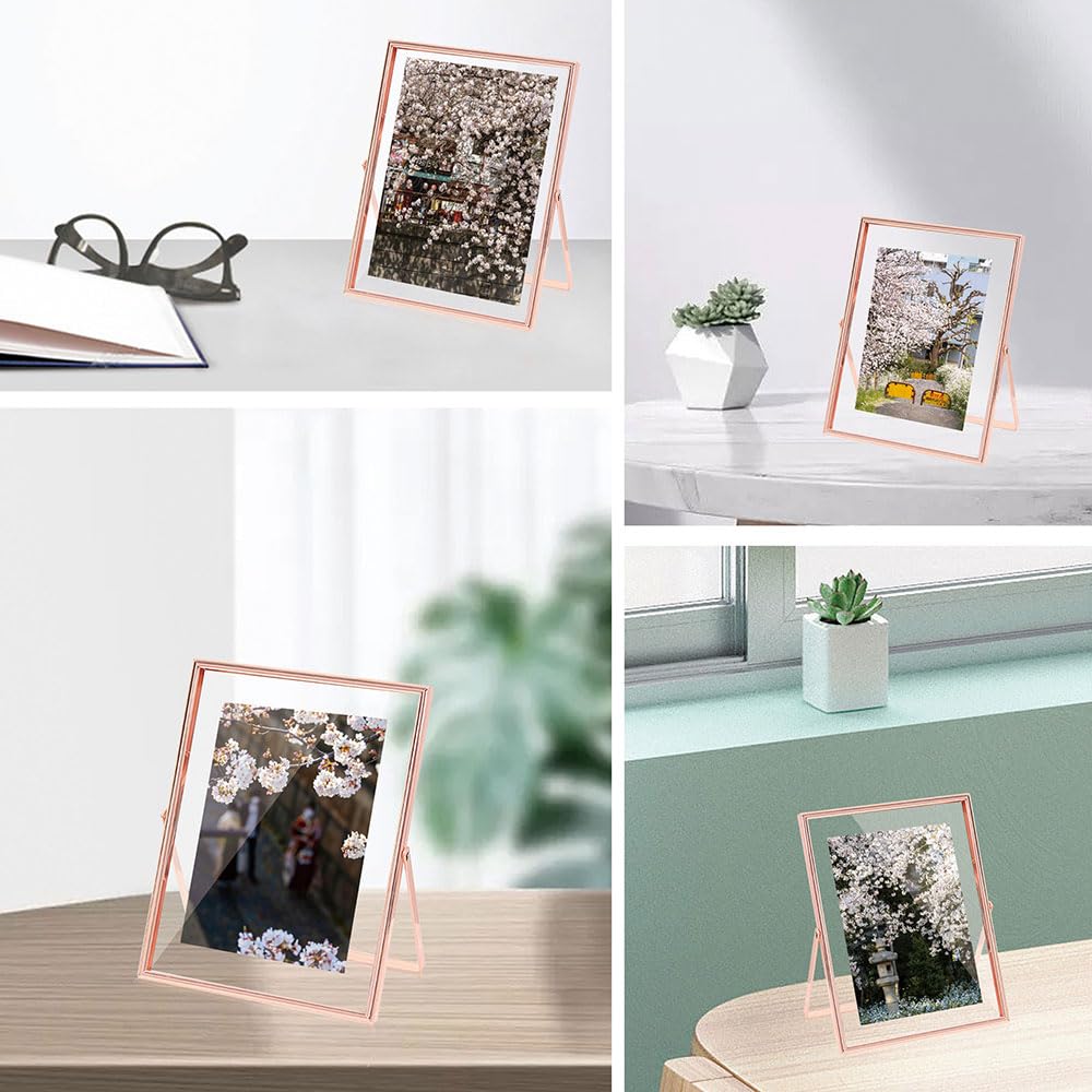 SAEGYPET Metal Photo Frame with Glass Vertical Display Tabletop Photo Frame Holiday Wedding Home Decoration Angle Adjustable Gift (Rose Gold, 15X20CM)