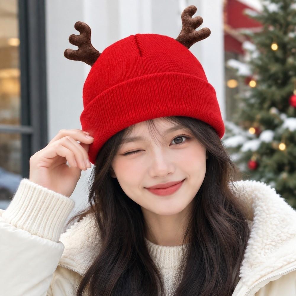 Soft Reindeer Antler Hat Warm Deer Horn Beanie Party Knit Beanie Cap Outdoor