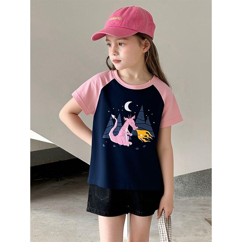 Brand Foreign Trade Children's Clothing 2026 Summer New Style Baby Girl Clothes Children's Pure Cotton Printed Short-Sleeve T-Shirt Base Shirt