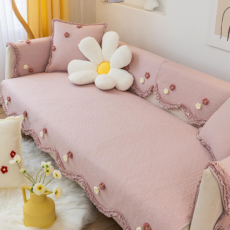Korean Pastoral Style Pure Cotton Sofa Cushion Four Seasons Universal Non-Slip Breathable Living Room Sofa Cover Cover Cloth