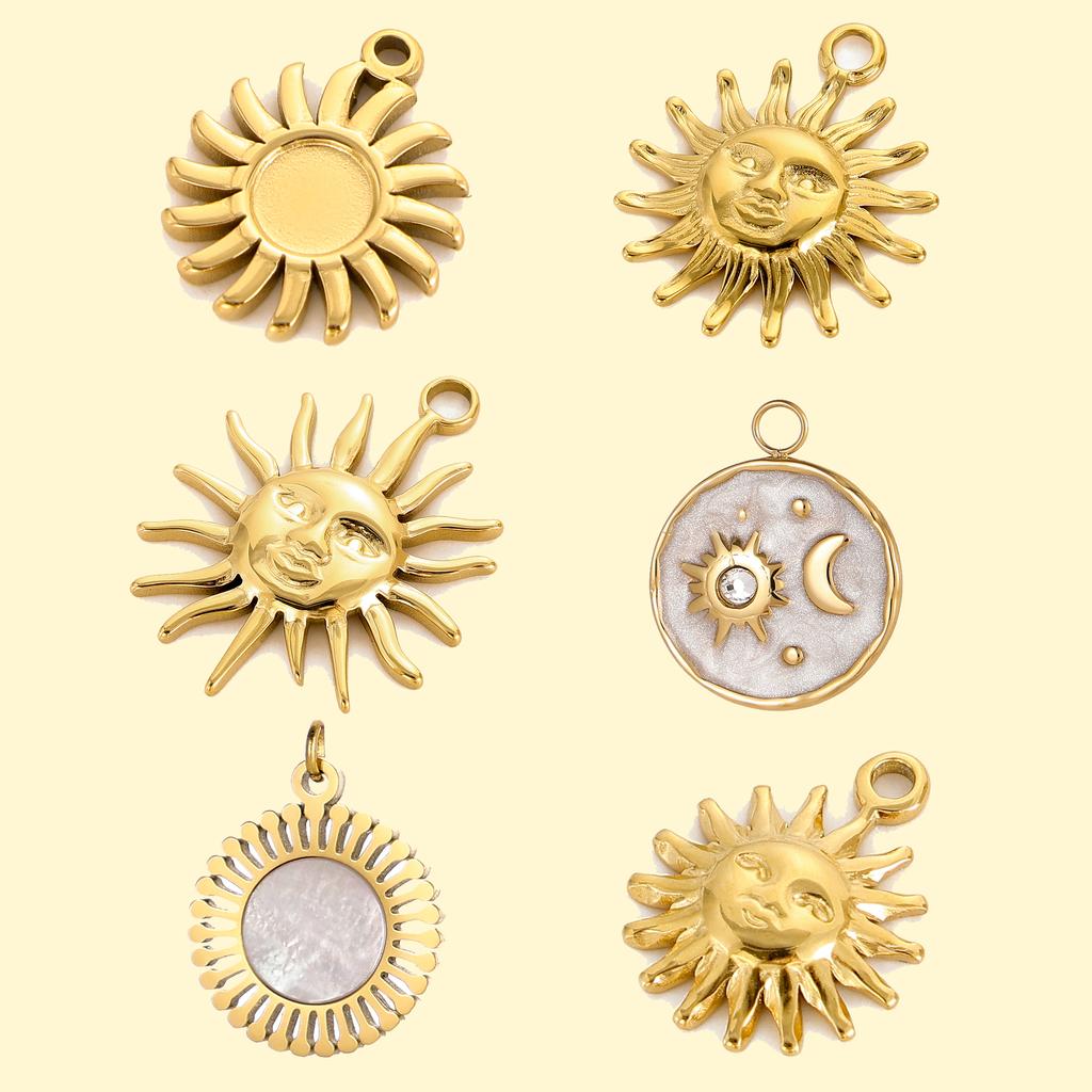 Colorful 18K Gold Plated Oil Drop Stainless Steel Charms Enamel Sun Flower Moon Pendants For Necklace Jewelry Making