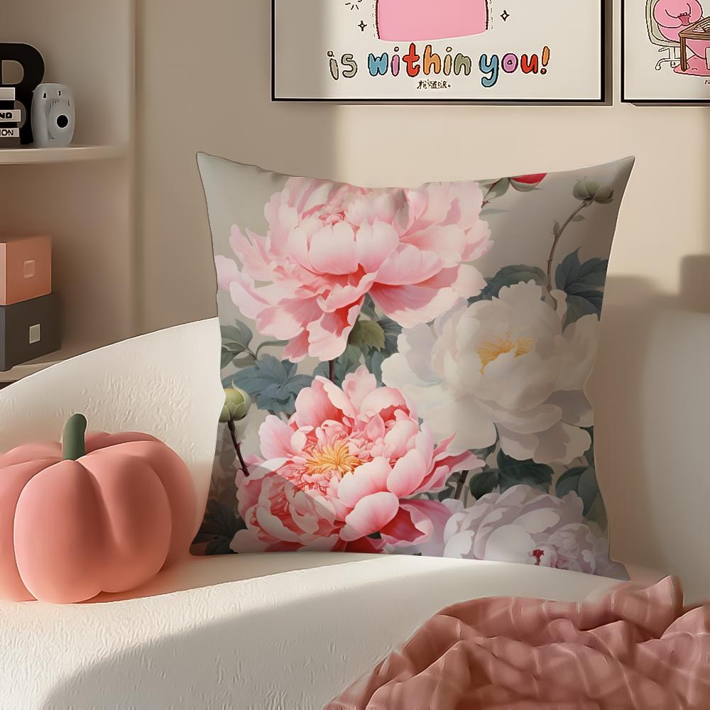 Gorgeous Traditional Chinese Floral Art Peony Cushion Cover Pillowcase Short Plush Invisible zipper Room Sofa Cushion Cover