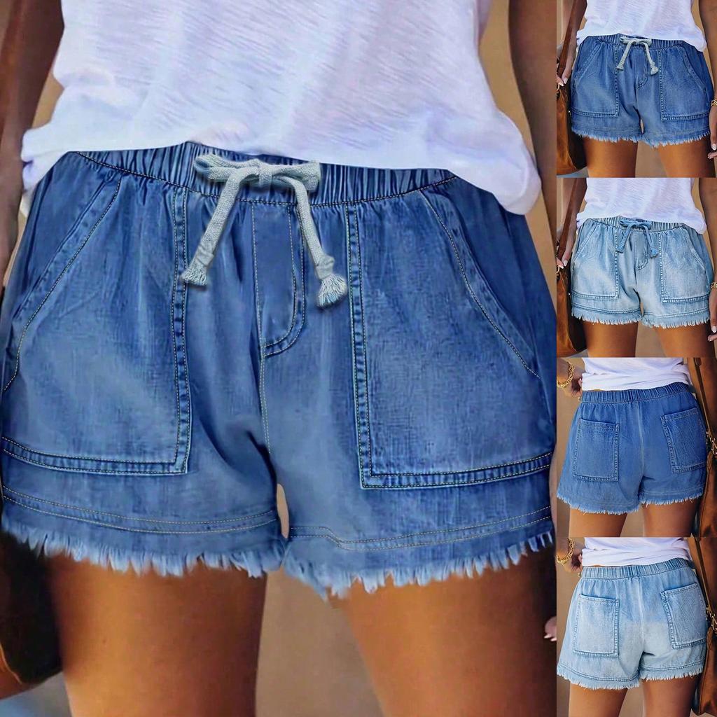 Women's Solid Color Jeans Stretch Slim Fit Distressed Denim Shorts