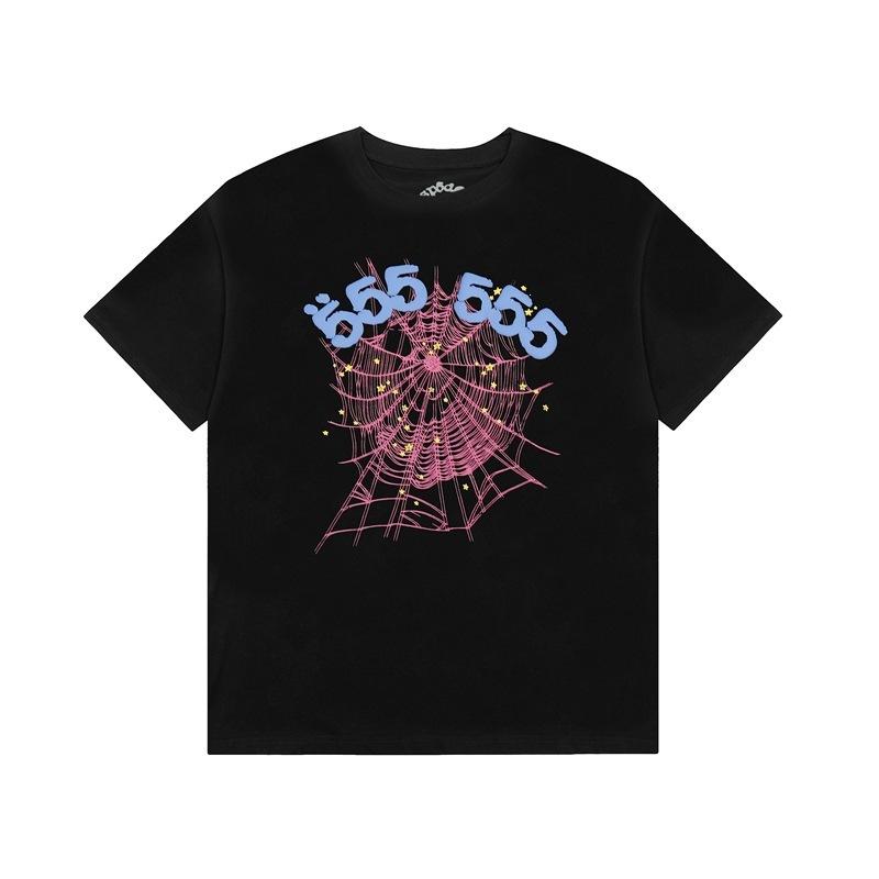 Foreign Trade Meichao Sp5der555555 Spider Web Printing Summer Loose Trend Men's and Women's Couples Short Sleeve T-Shirt Summer