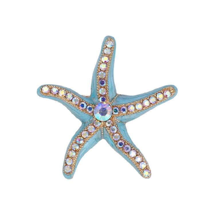

Festive Rhinestones Starfish Badge Pin Secure Clasp Jewelry Brooch Gift For Winter Coat Dress or Formal Occasion 1