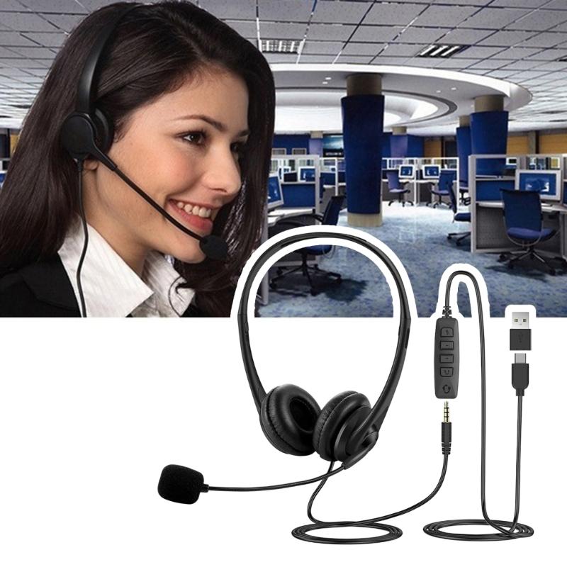 Adjustable Voice Headsets Double Connection USB Type C And 3.5mm Port For Computers Mobile Devices