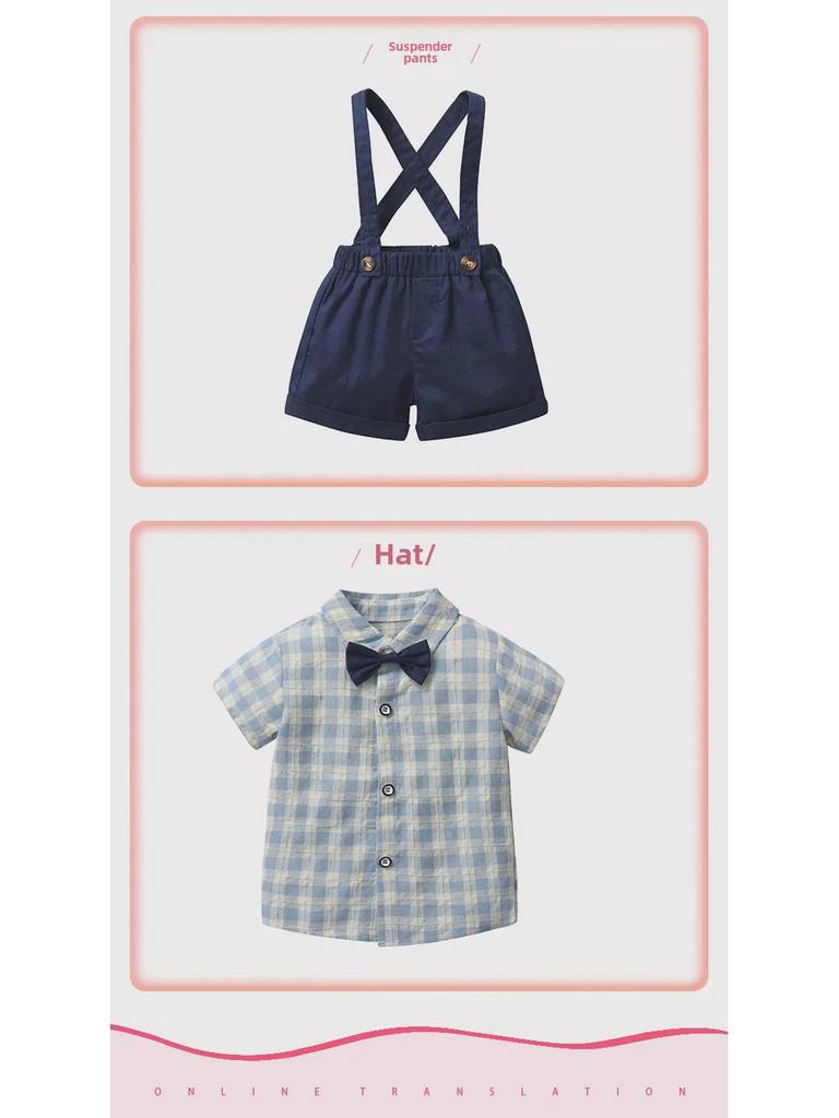Baby Boy Summer Cotton Gentleman Suit: Korean Style Two-Piece Short-Sleeve