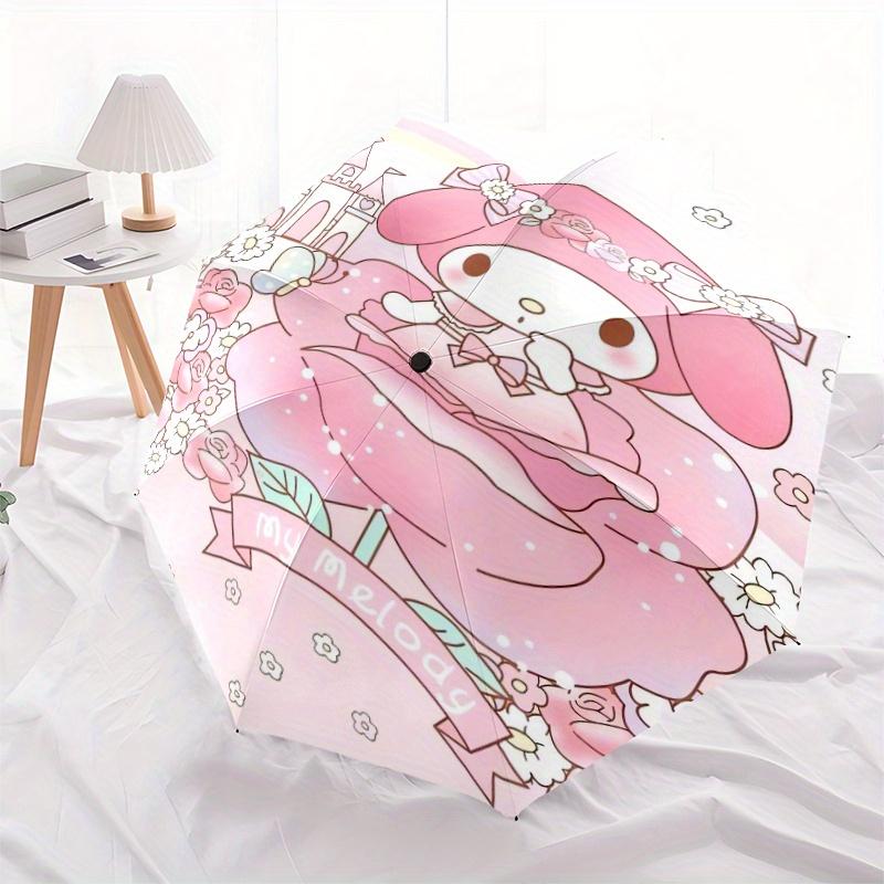 Rose My Melody Automatic Opening and Closing Cartoon Umbrella - Small Umbrella Suitable for Various Occasions, Portable 3-Fold Small Umbrella for Men