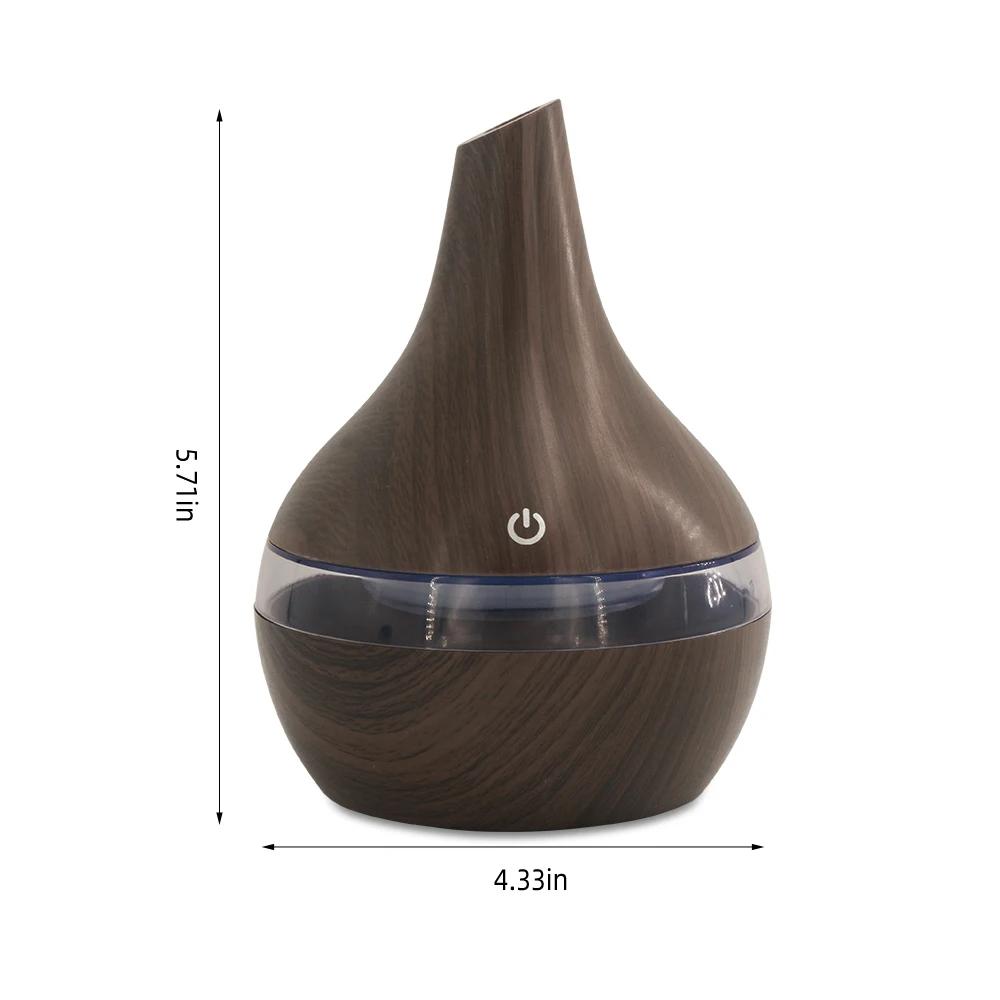 Wood Grain Humidifier 300ml Aromatherapy Diffuser for Relaxation, Whisper Quiet USB Mist for Home & Office, Includes 2 Soothing