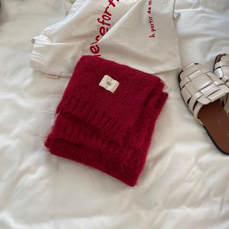 Angola Red Knitted Scarf - Winter Protection, Korean Style, Christmas Shawl for Men & Women