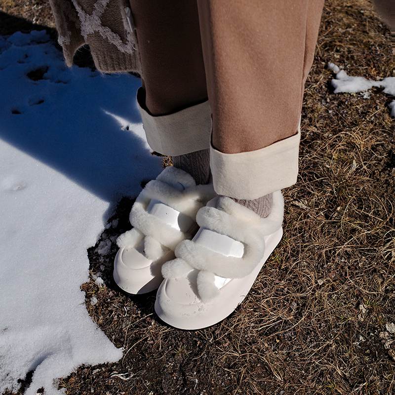 Cow Split Leather Keep Warm Winter White Sneakers Platform Women Artificial Wool Casual Shoes