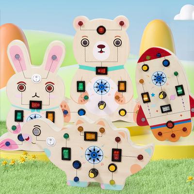 Children'S Wooden Dinosaur Rocket Led Light Busy Board Exercise Fine Motion Switch Sound Toy