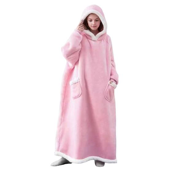 Wearable Blanket Hoodie for Adults Women Men Oversized Sherpa Fleece Sweatshirt Blanket Cozy Plush Flannel Nightgown with Pockets