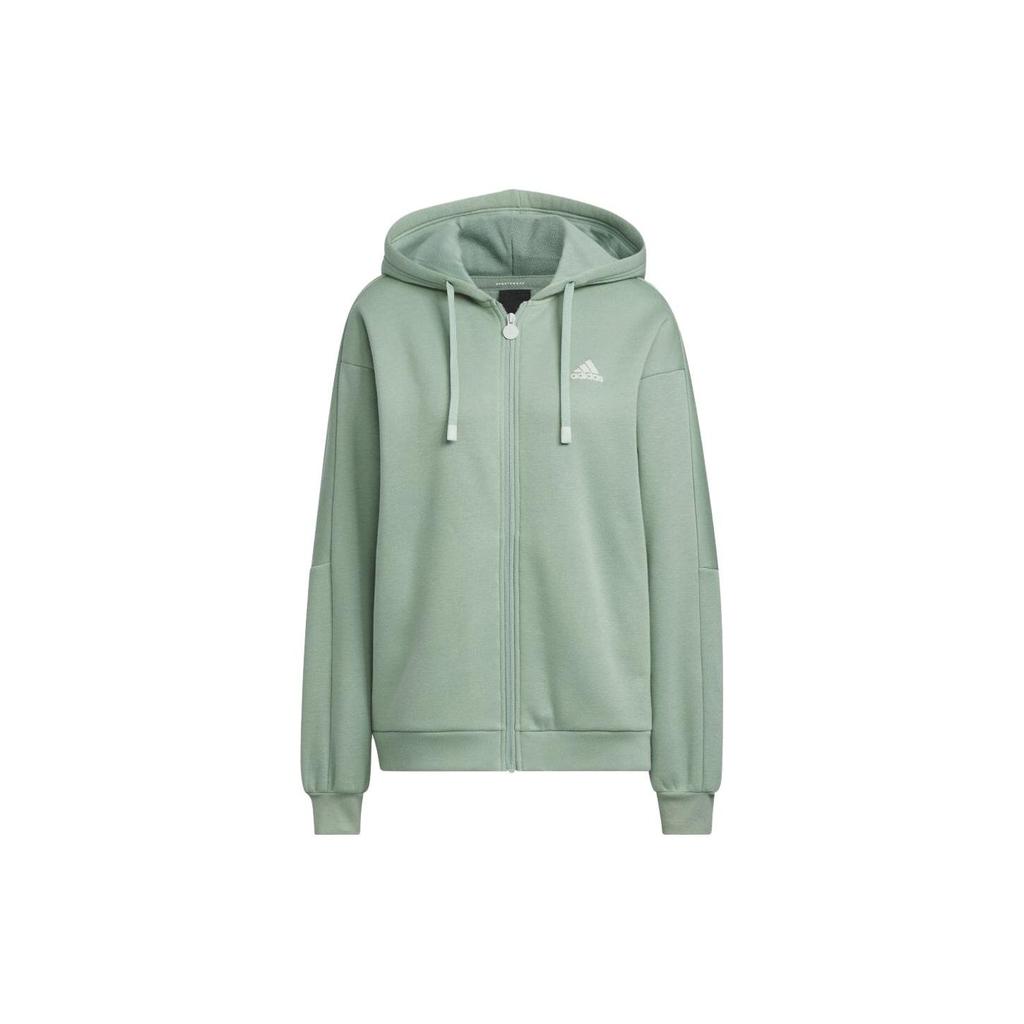 Adidas Loose Fit Zip-Up Hoodie With Drawstring Long Sleeve Jacket Women Jackets Matcha IK9894