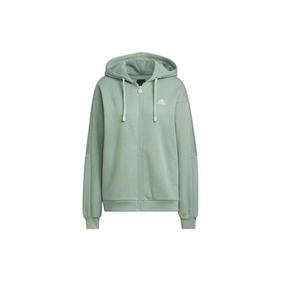 Loose Fit Zip-Up Hoodie With Drawstring Long Sleeve Jacket Women Jackets Matcha IK9894