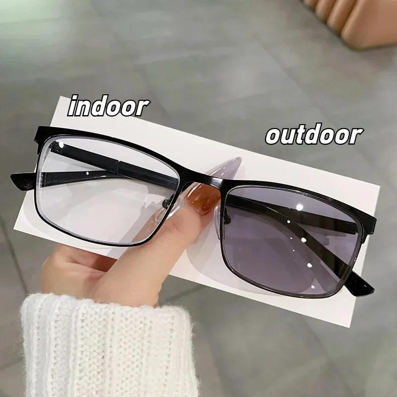 Neutral Classic Business Full Frame Photochromic Myopia Glasses Popular Retro Square Frame Anti-blue Light Glasses To -4.0