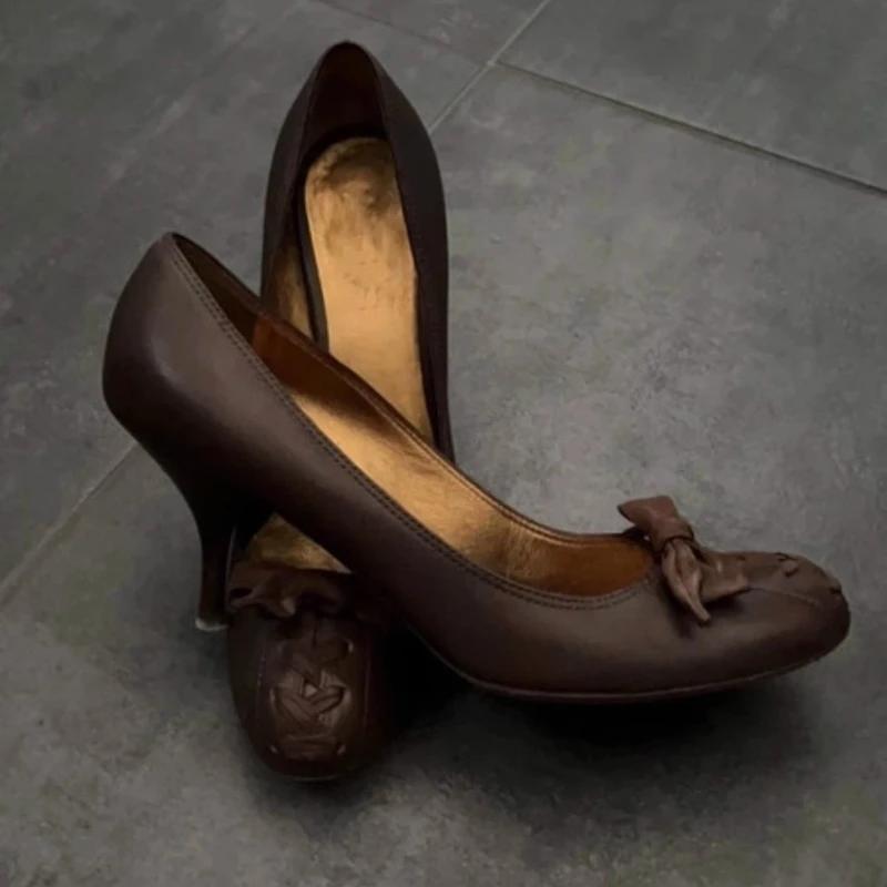 Retro Round Toe Elegant High Heels Ladies Cross Straps Shallow Fashion Designer Party Dress Shoes Women Pumps Zapatos De Mujer