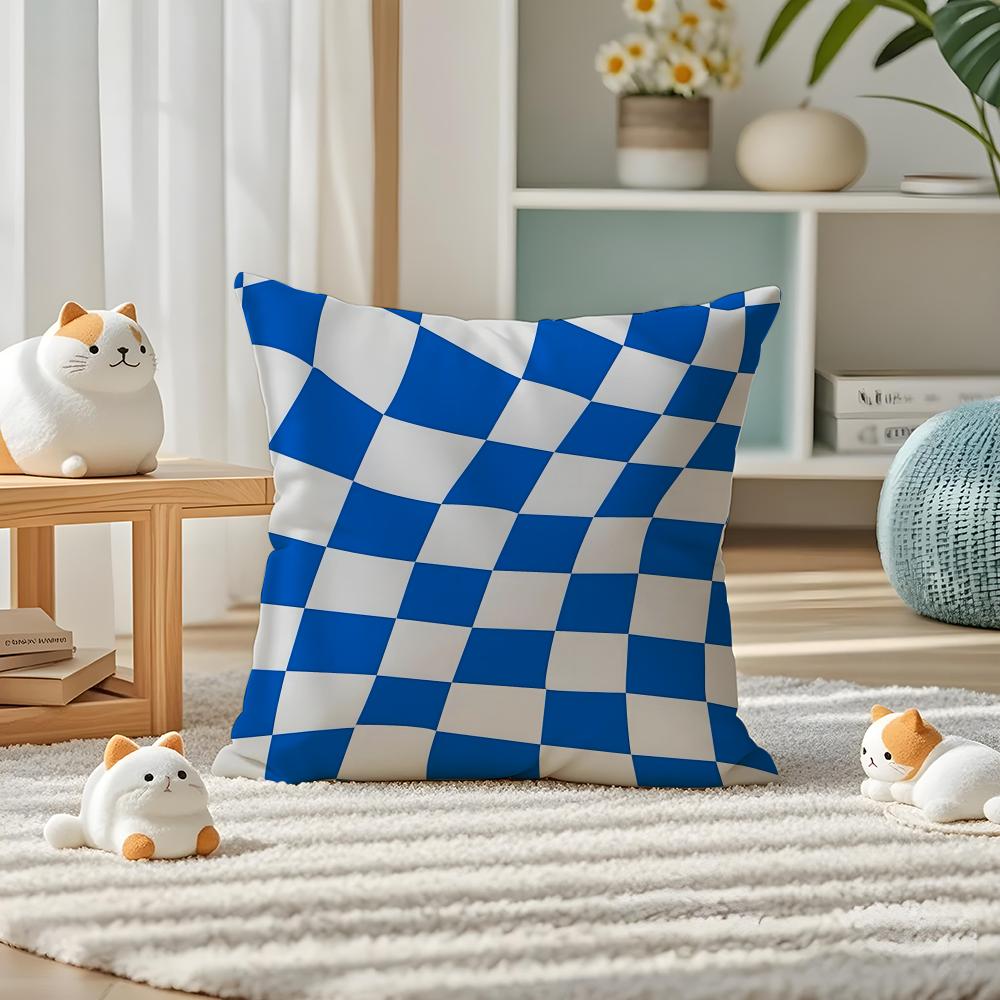 Dekorative Blaue Geometrie Kissenbezug Seidig elegant Komfort Sofa Bett Unsichtbarer Reißverschluss