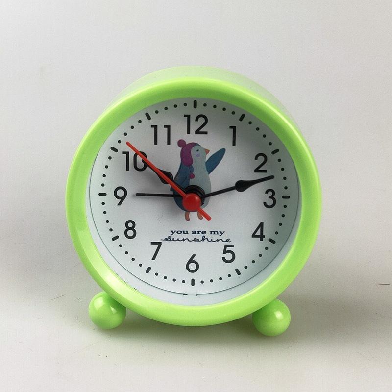 Mini Children's Alarm Clock with Light Bedside Clock Round Cartoon Clock Simple Bedside Clock 119B Green Blue
