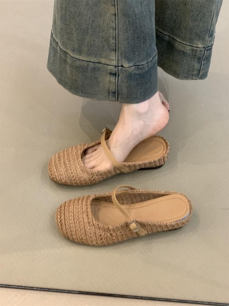 Urlaubsstil Retro gewebte Tasche Kopf halb schleppen 2025 kleine Mann Innenhöhenerhöhung Wort Mary Jane Schuhe