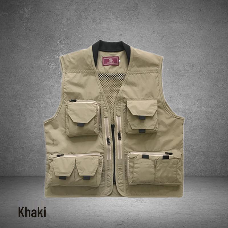 Men's Breathable Multi-Pocket Workwear Vest - Customizable Logo for Outdoor Volunteers