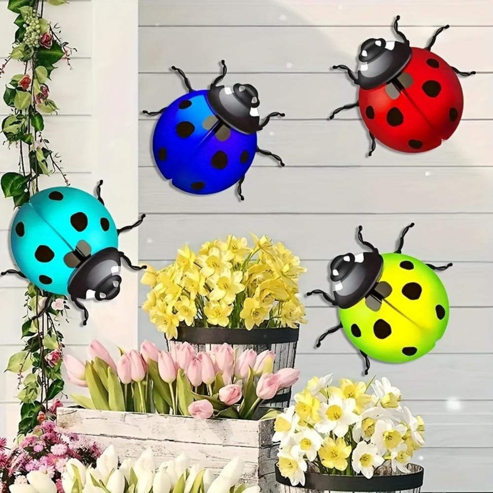1pc, Metal Ladybug Colorful Garden Decoration Yard Crafts Living Room Kindergarten Decoration Insect Outdoor Crafts, Scene Decor,  Home Decor.