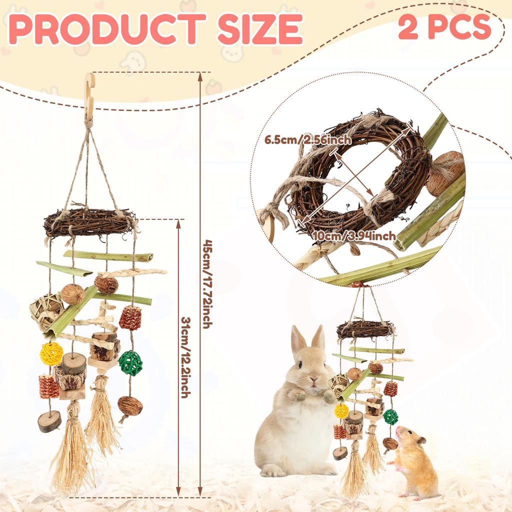2Pcs Rabbit Chew Toy Hanging Small Pet Chew Toy Pet Cage Accessory Pet Supplies for Guinea Pig Chinchilla Hamster Teeth Grinding