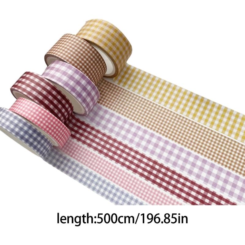 6Rolls Gridded Decorative Tape Scrapbooking Decorative Tape for Journaling Notebook Planner Wrapping 5Meter Per Roll