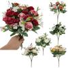 3pcs Silk Simulation Camellia Roses Bouquet Silk Fake Flowers Restaurant Decoration Artificial Flower Champagne Pink Rose