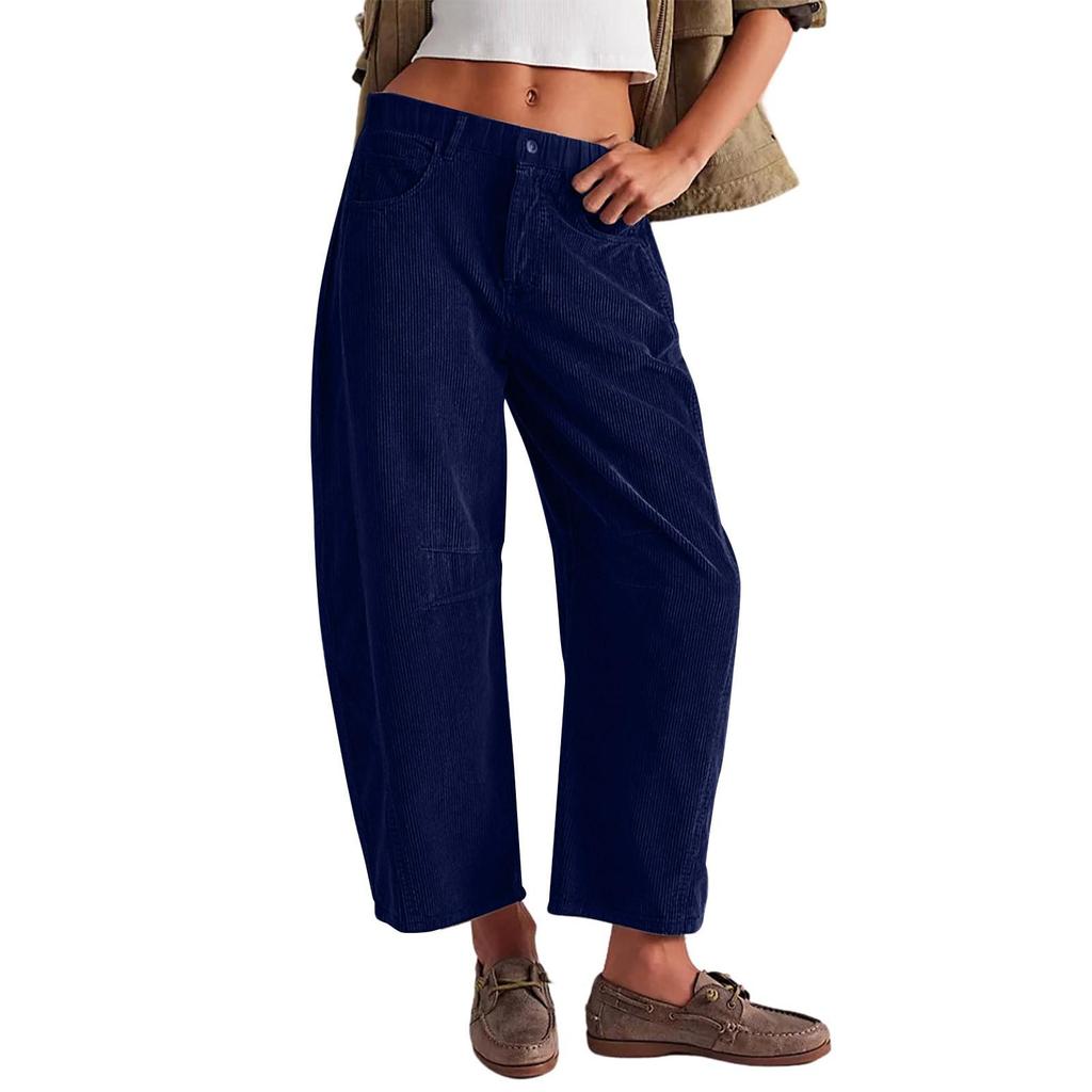 Pantaloni in velluto a coste da donna Pantaloni casual dritti larghi in velluto a coste tinta unita da donna