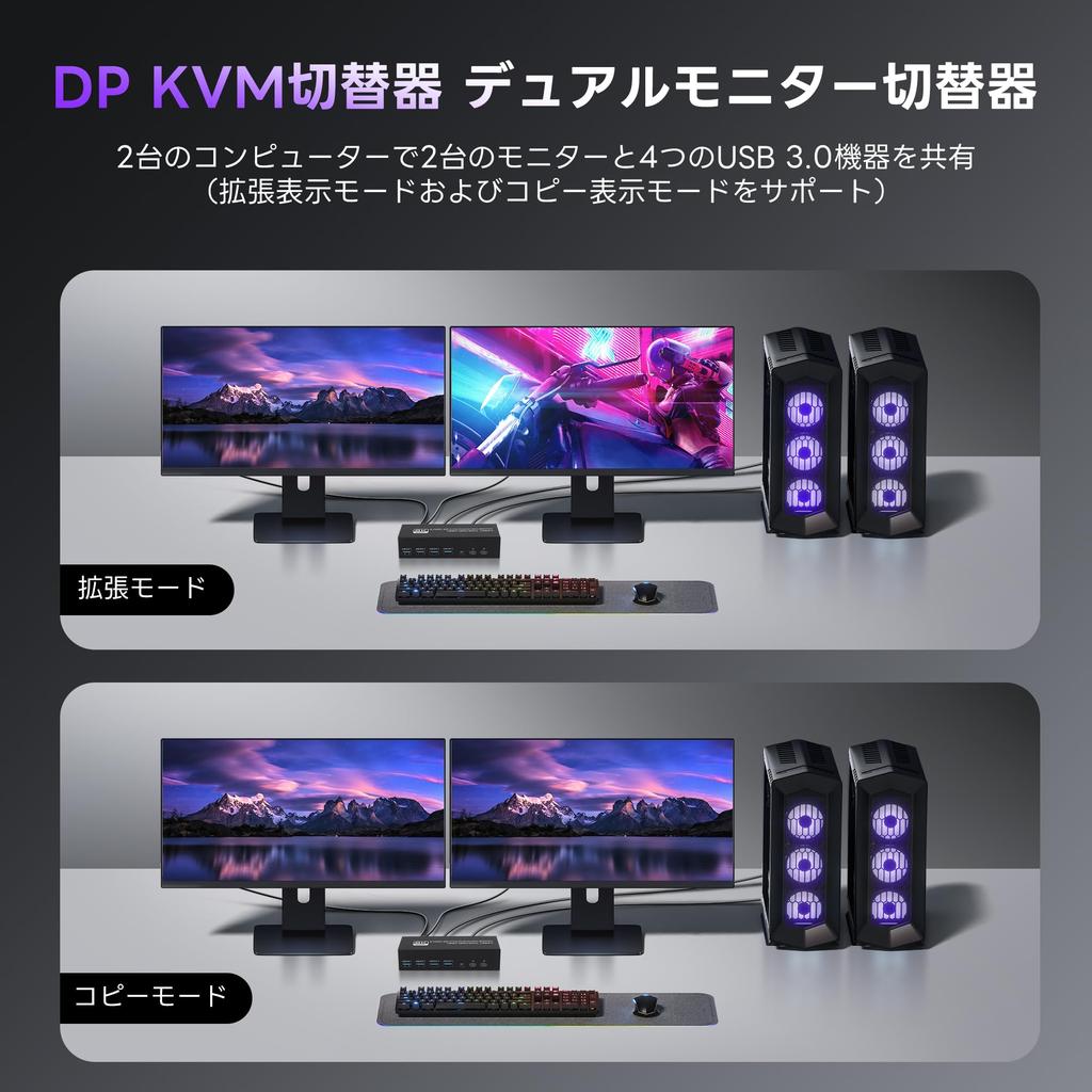 NEWCARE Kvm Switch 2 Inputs 2 Outputs 5Gbp 4 Ports Output Switch Compatible with 2 PCs and 2 Monitors KVM Switch That Can Share and USB Memory