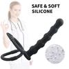 Double Penetration Anal Plug Couples Silicone Pull Beads with Penis Ring Delayed Ejaculation Butt Plug Cock Ring Masturbator Toy