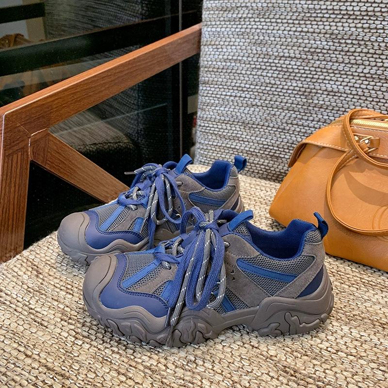 Autumn new heightened thick-soled dad shoes women's leather breathable non-slip soft-soled ugly cute casual sports shoes tide