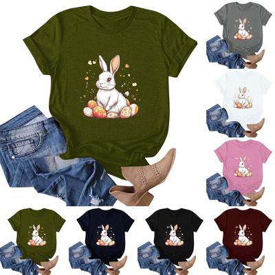 Camiseta feminina com estampa de coelho da Páscoa e manga curta