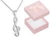 Short Silver Women's Necklace Violin Key With Zirconia Choker 40 Cm