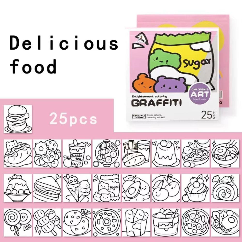 Portable Cartoon Coloring Book 25Sheets Painting Album Graffiti Coloring Books  Creative Learning